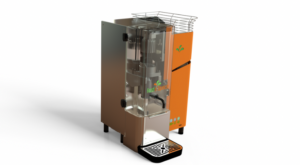 A silver-and-orange juicer